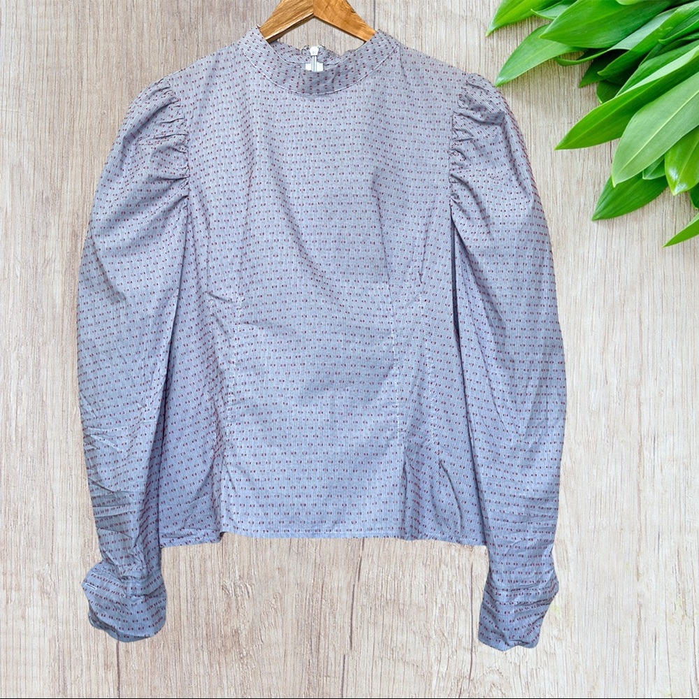 Topshop Prairie Blue Top Puff Sleeves Size 10